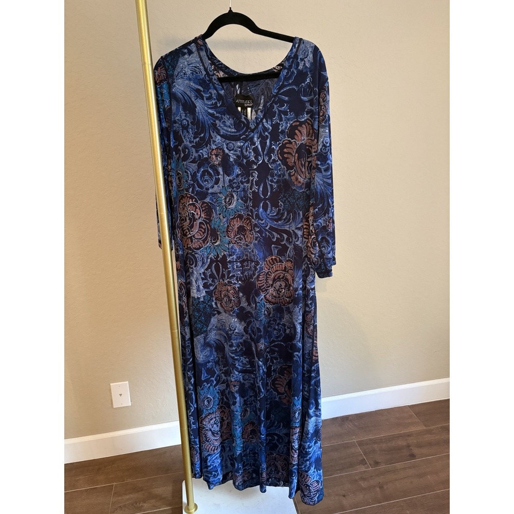 Attitudes by Renee Women's Floral Maxi Dress Size 2X Resort Botanical Boho Artsy